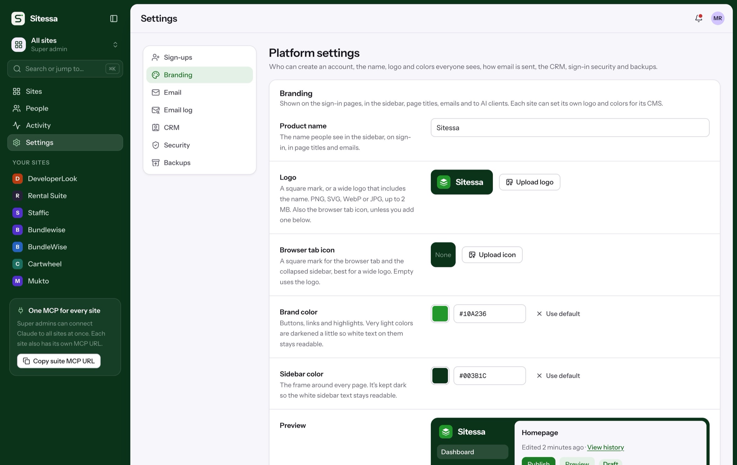 Branding for the whole CMS: name, logo and colors