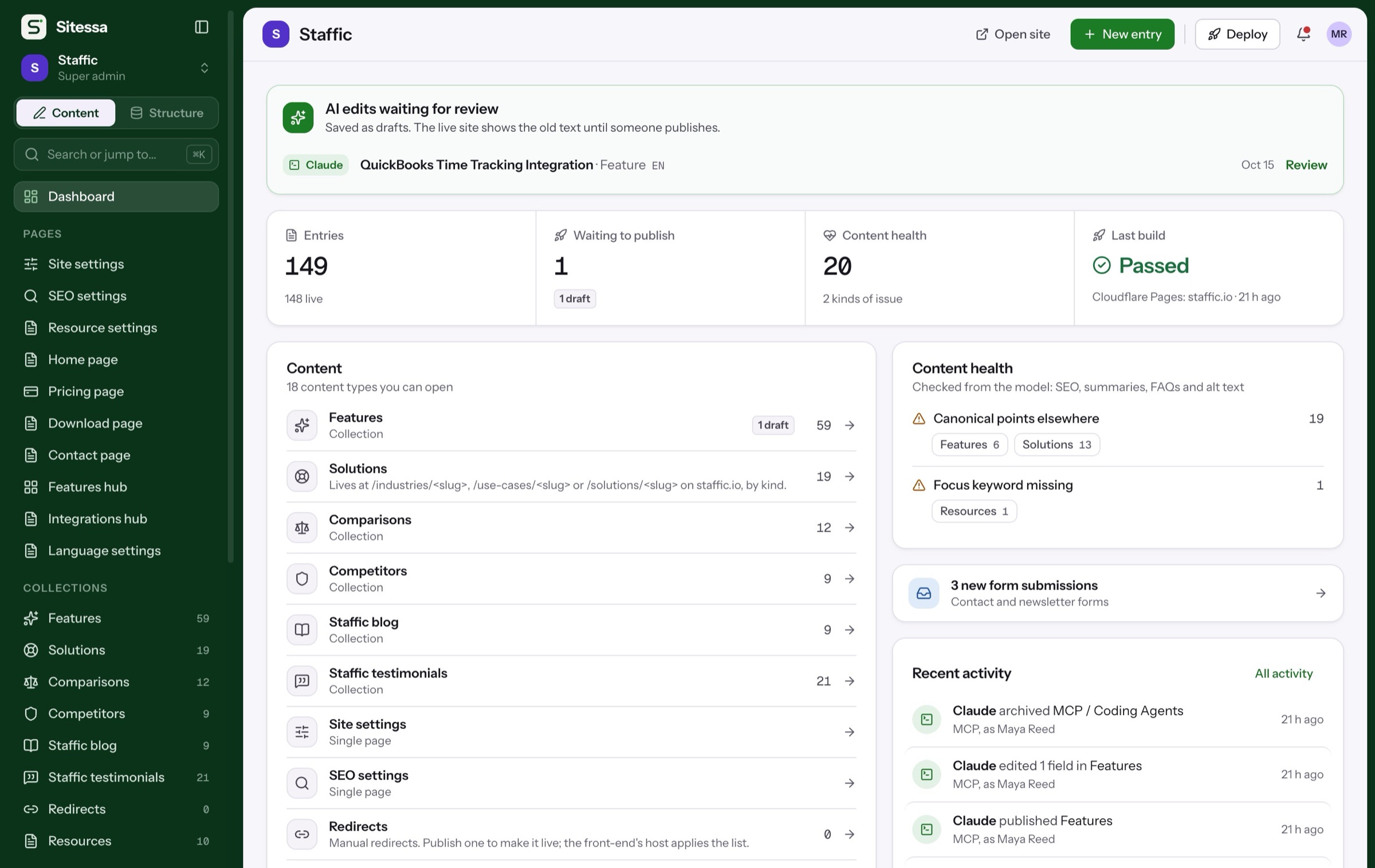 The Staffic dashboard showing AI edits waiting for review