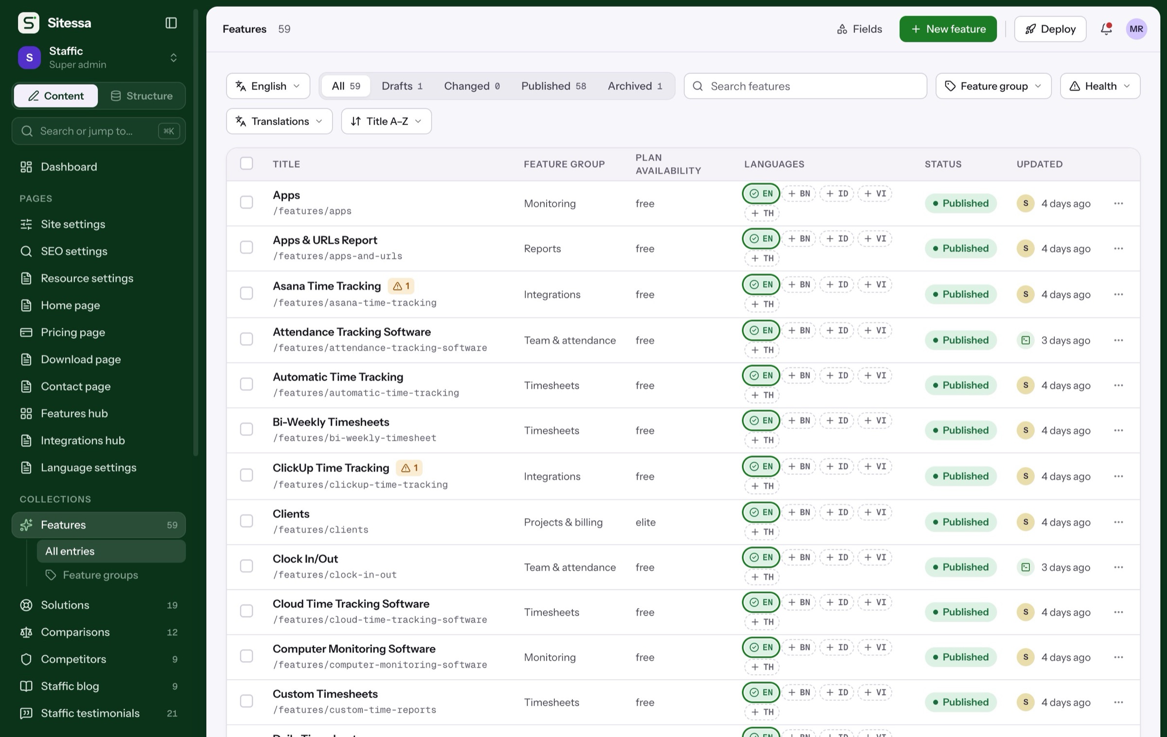 Find anything: Filter by status or language
