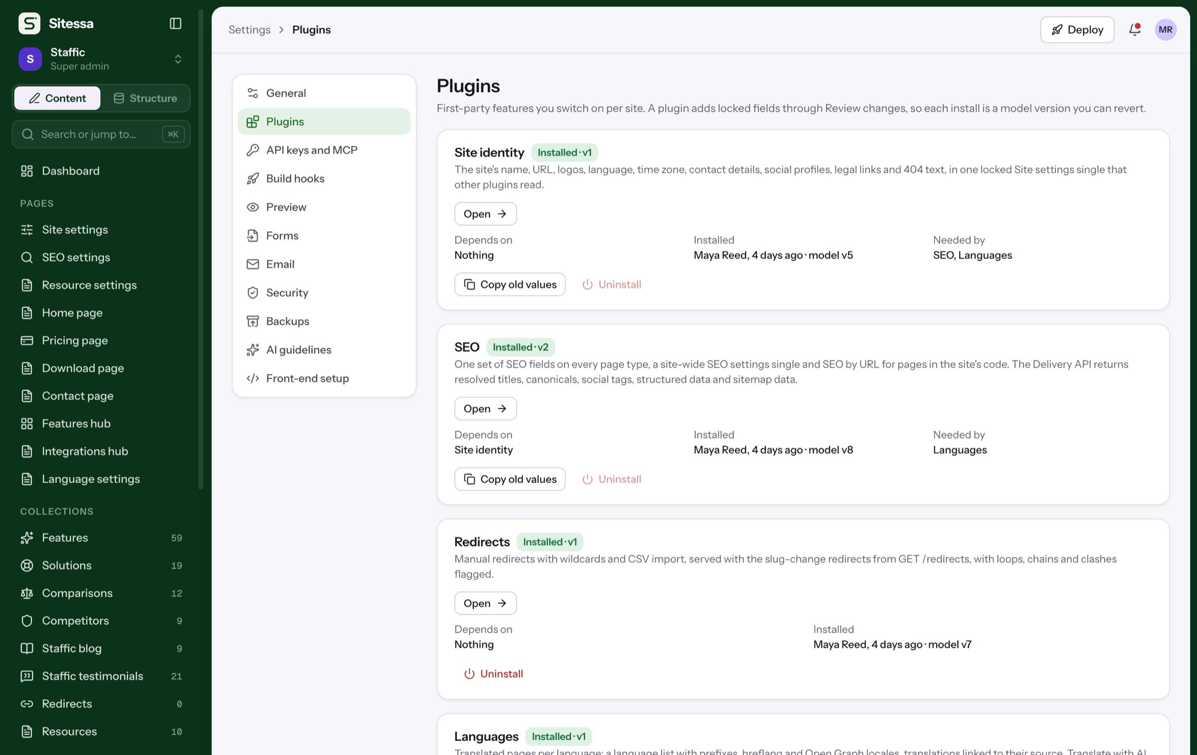 Plugins: Site identity, SEO, Redirects and Languages